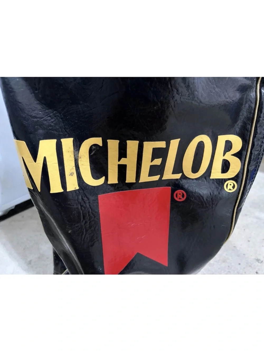 VINTAGE MICHELOB Black Faux Leather Carry Golf Bag 35